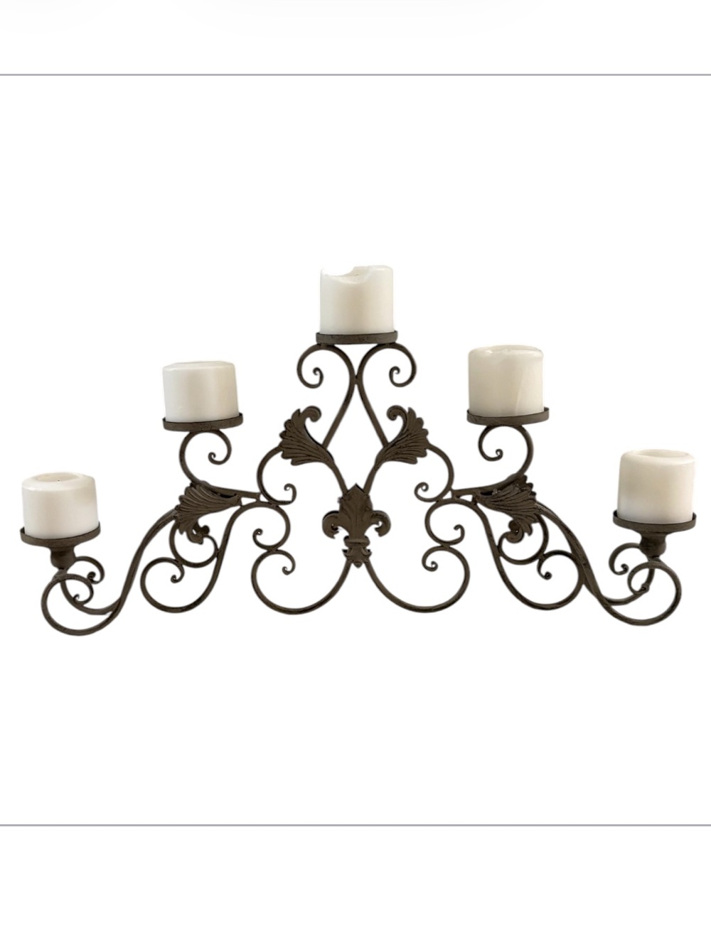 Large Distressed Iron 5-Light Pillar Candle Holder Candelabra 27” French Country